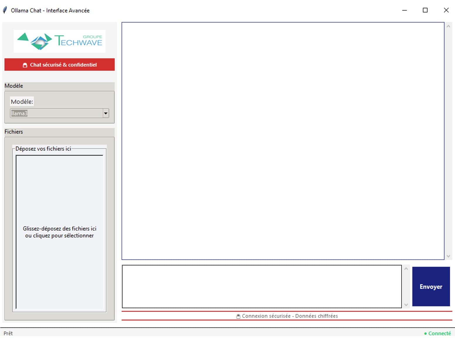 TECHWAVE-branded secure chat interface